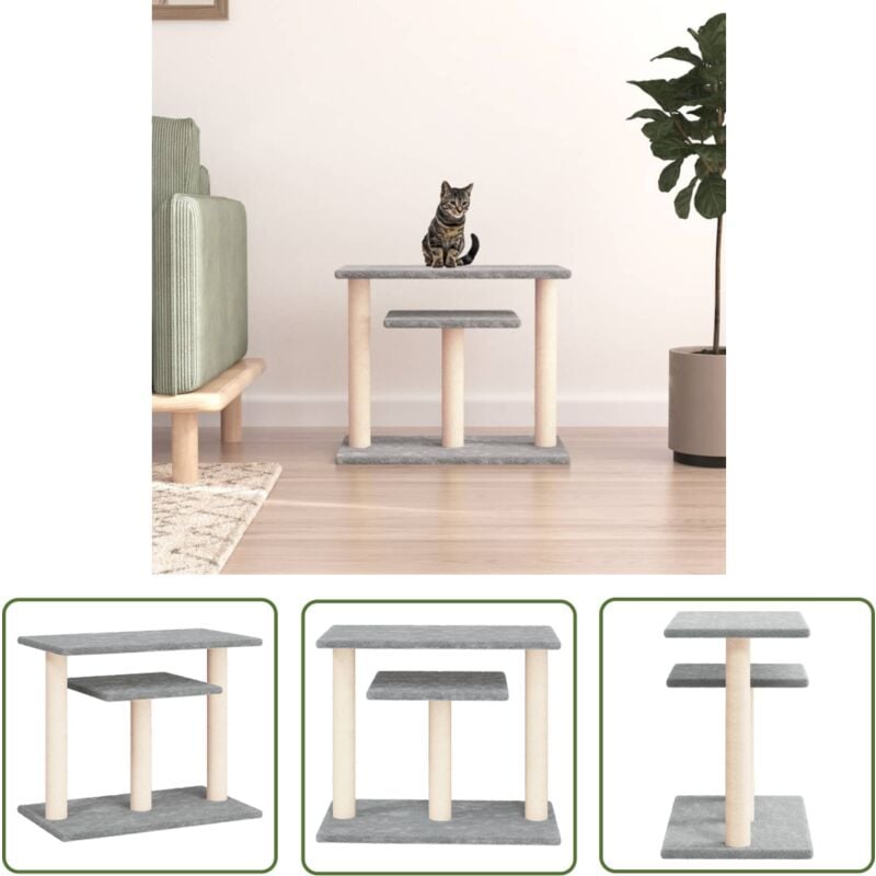 The Living Store - Kratzbaum mit Plattformen Hellgrau 62,5 cm - Katzenkletterbaum - Kratzbaum - Sisalkratzbaum - Kratzpfote - Katzenmöbel