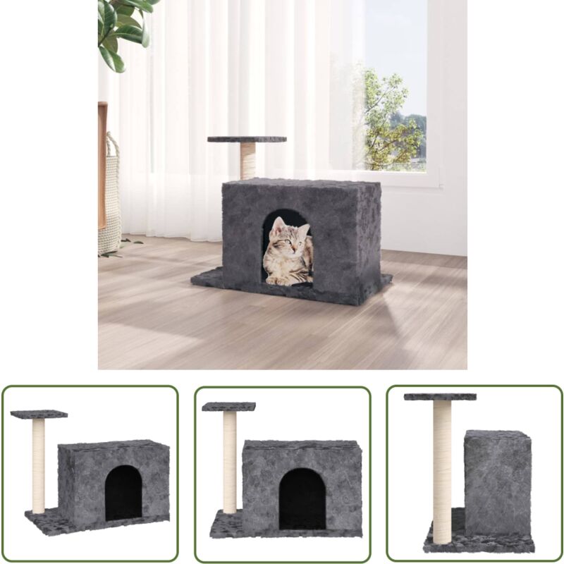 The Living Store - Kratzbaum mit Sisal-Kratzsäule Dunkelgrau 51 cm - Katzen Kratzbaum - Sisalkratzbaum - Katzenmöbel - Katzenturm - Spielplatz Katze