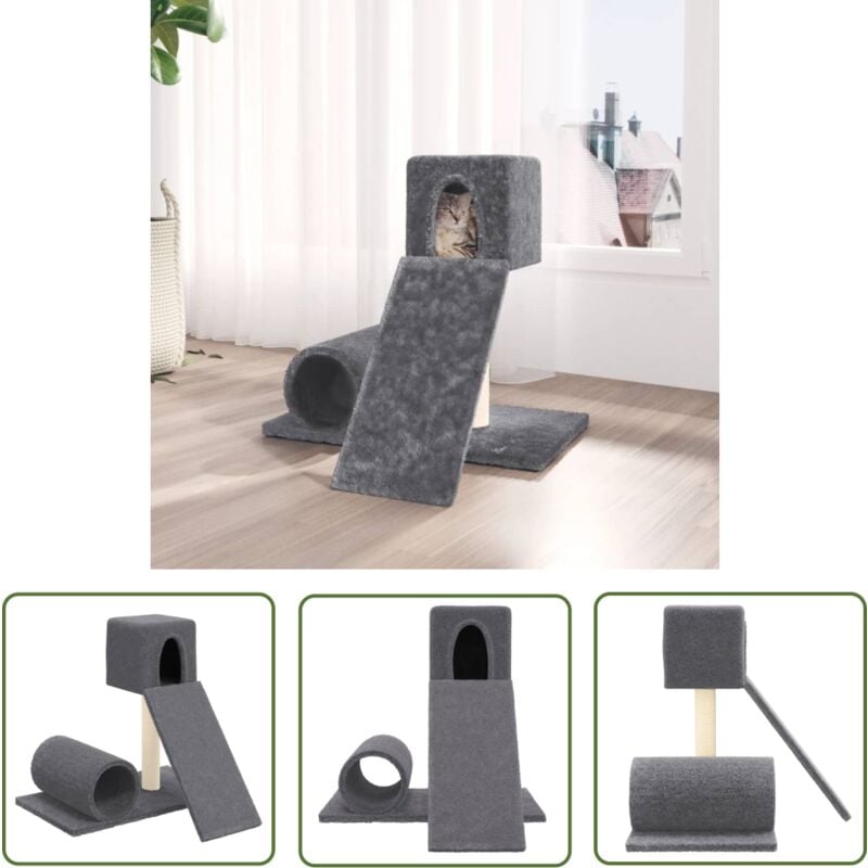 The Living Store - Kratzbaum mit Sisal-Kratzsäule Dunkelgrau 59 cm - Katzenkratzbaum - Kratzbaum Sisal - Katzenmöbel - Katzensofa - Katzenhaus