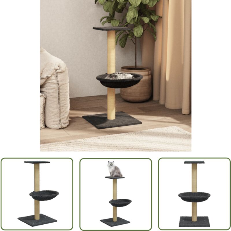 The Living Store - Kratzbaum mit Sisal-Kratzsäule Dunkelgrau 74 cm - Katzen Kratzbaum - Kratzbaum Sisal - Katzenmöbel - Katzenhaus - Spielplatz Für