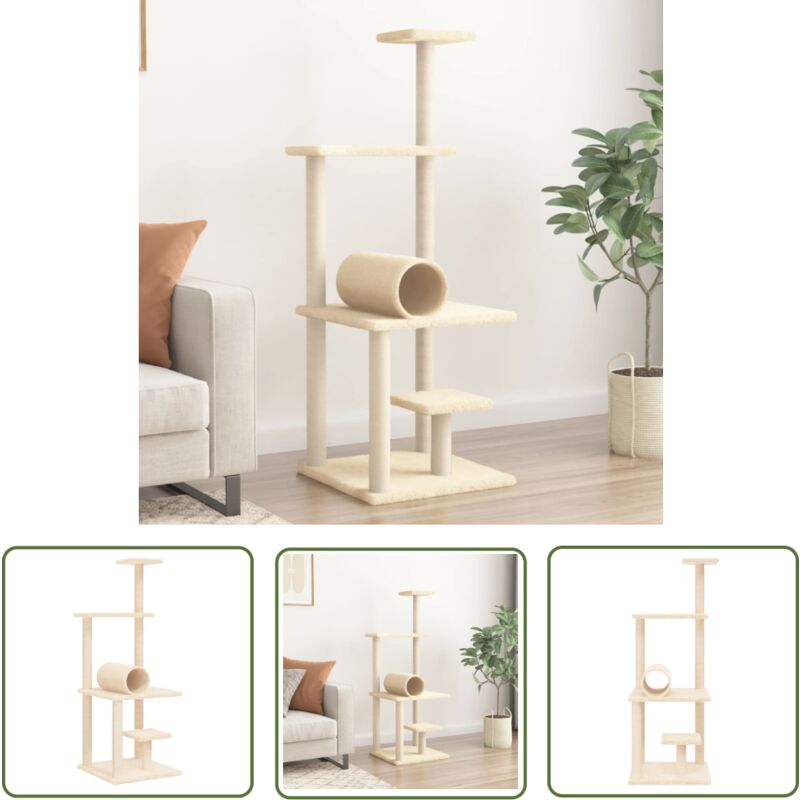 The Living Store - Kratzbaum mit Sisal-Kratzsäulen Creme 136 cm - Katzenkratzbaum - Kratzbaum Sisal - Kratzbaum Creme - Katzenmöbel - Katzenspielzeug