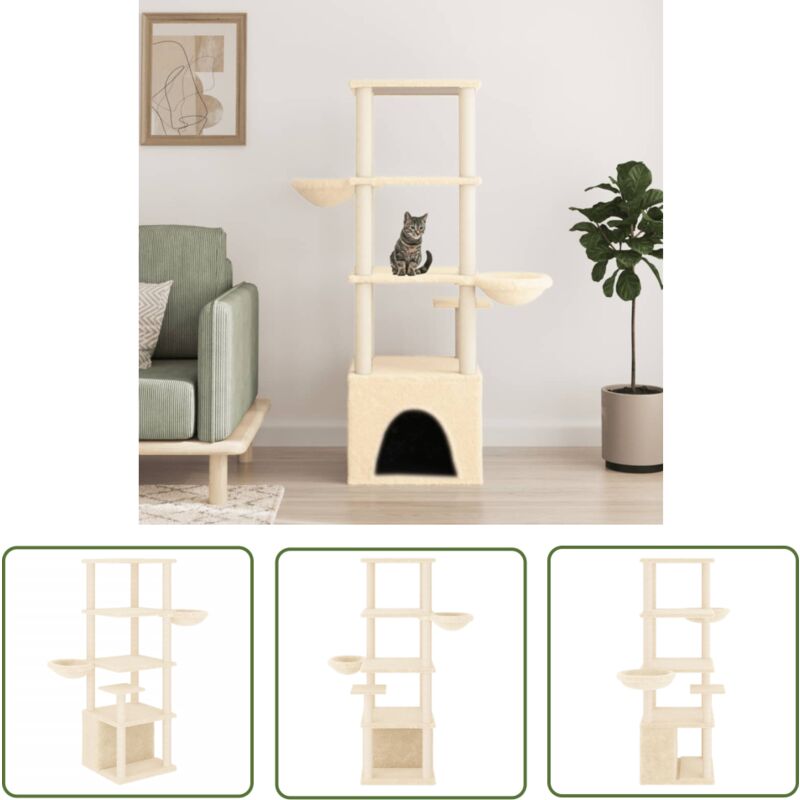 The Living Store - Kratzbaum mit Sisal-Kratzsäulen Creme 147 cm - Katzenkratzbaum - Kratzbaum Sisal - Katzenmöbel - Katzenkletterbaum - Katzenturm