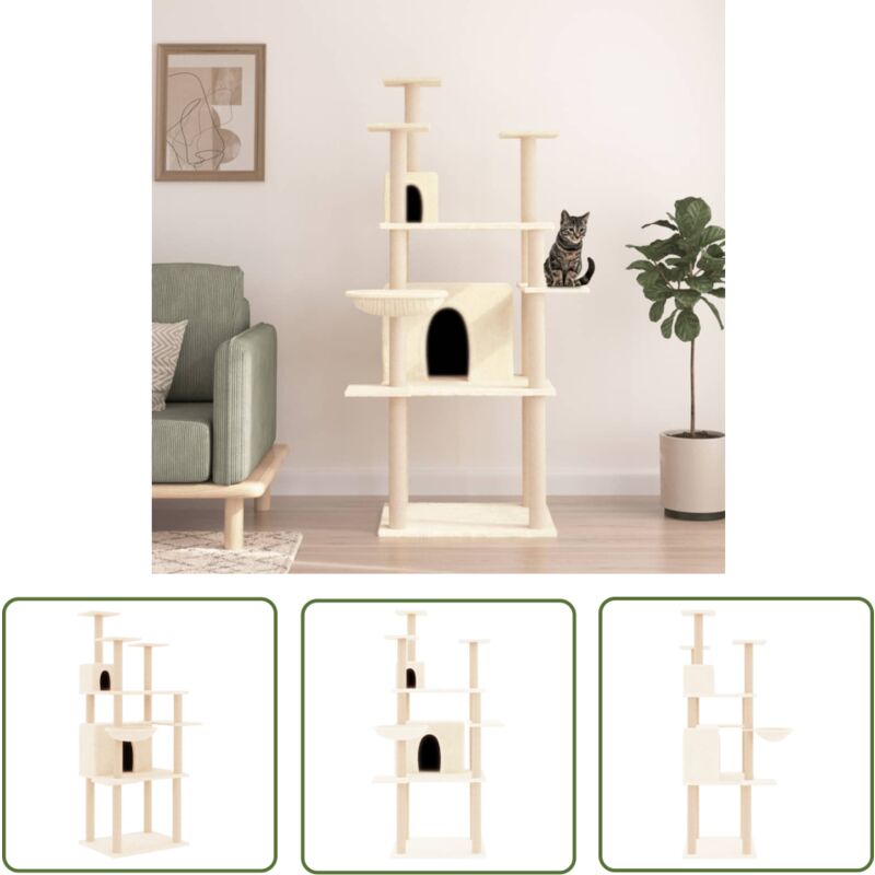 The Living Store - Kratzbaum mit Sisal-Kratzsäulen Creme 166 cm - Katzenkratzbaum - Kratzbaum Sisal - Katzenmöbel - Katzenturm - Kratzpost