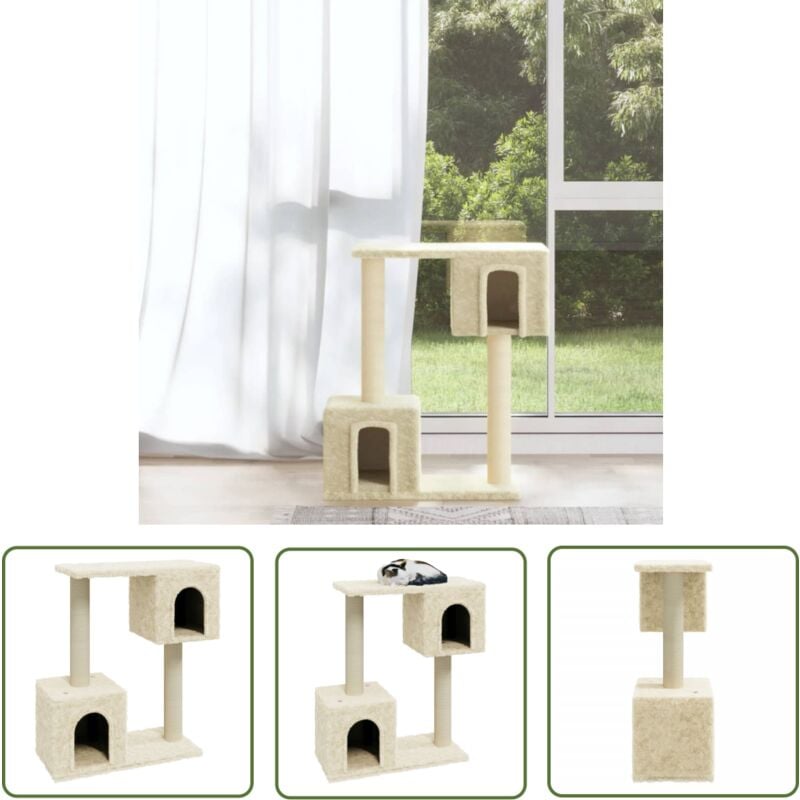 Litzee - The Living Store Kratzbaum mit Sisal-Kratzsäulen Creme 60 cm - Kratzbaum - Katzenbaum - Kratzpfote - Sisalkratzbaum - Katzenmöbel