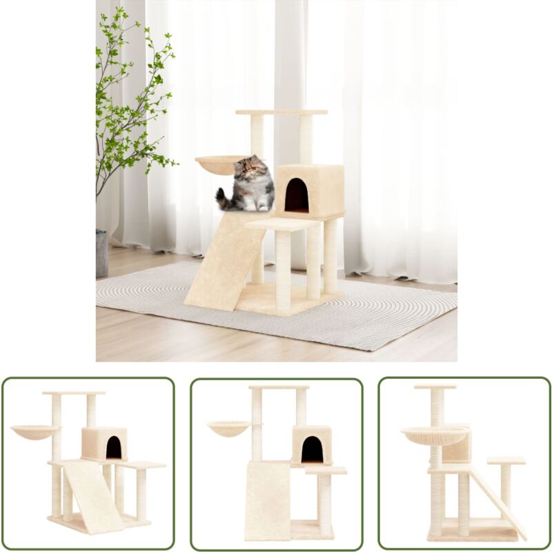 The Living Store - Kratzbaum mit Sisal-Kratzsäulen Creme 82 cm - Katzenkratzbaum - Kratzbaum Sisal - Katzenmöbel - Kratzbaum Creme - Katzenhaus