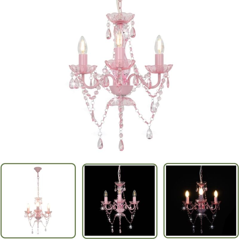 The Living Store Kronleuchter mit Perlen Rosa Rund 3×E14 - Kronleuchter - LED-Lampe - Wohnzimmer Dekoration - Rosa Lampe - Designer Lampe