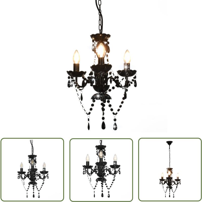 The Living Store - Kronleuchter mit Perlen Schwarz Rund 3×E14 - Kronleuchter - Pendelleuchte - Wohnzimmer Dekoration - Schwarze Lampe - Moderne