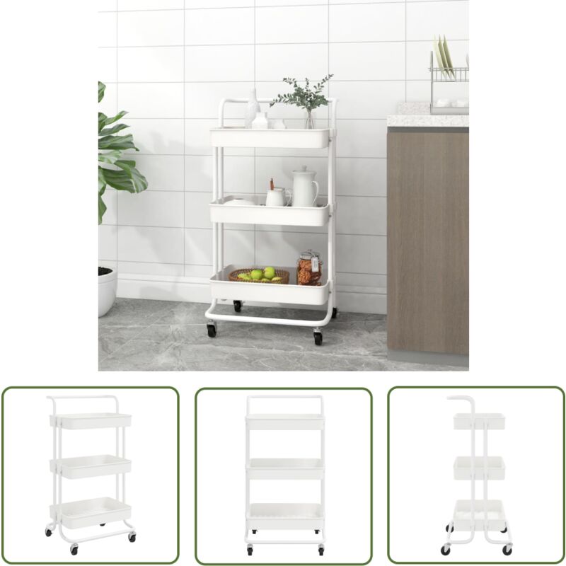 The Living Store - Küchenwagen 3 Etagen Weiß 42x35x85 cm Eisen und abs - Küchentrolley - Rollwagen - Lagerung - Organisation - Küchengeräte