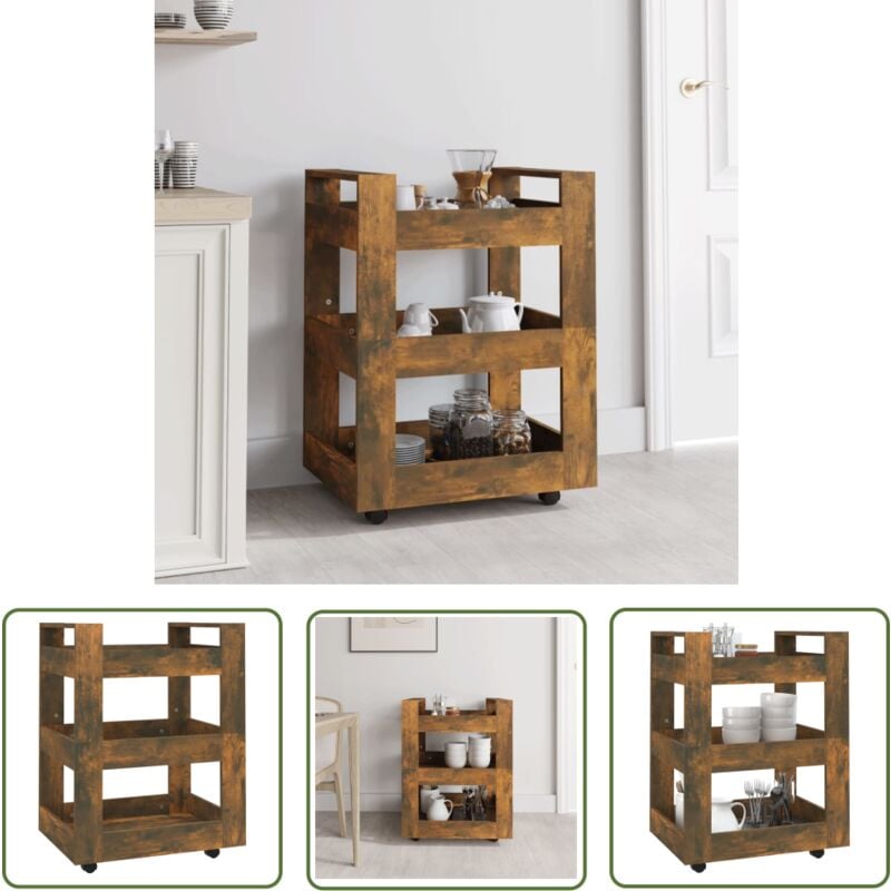 Küchenwagen Räuchereiche 60x45x80 cm Holzwerkstoff - Küchenwagen - Kücheninsel - Holzwerkstoff - Küchengeräte - Möbel - The Living Store