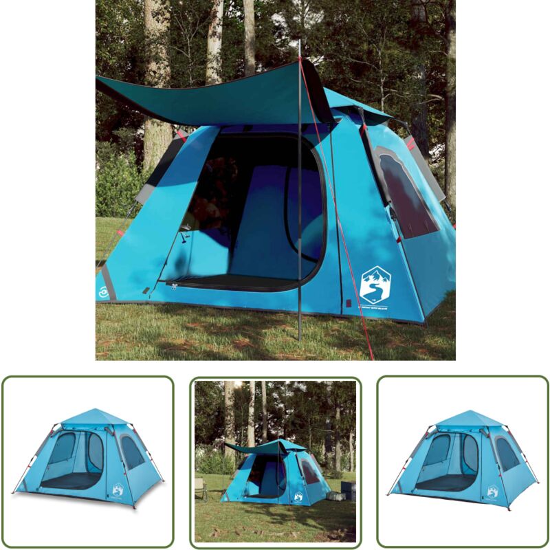 The Living Store - Kuppel-Campingzelt 4 Personen Blau Quick Release - Campingzelt - Kuppelzelt - Familienzelt - 4-Personen-Zelt - Wasserfestes Zelt