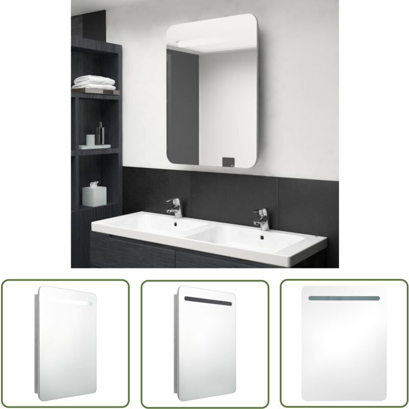 The Living Store - LED-Bad-Spiegelschrank Betongrau 60x11x80 cm - LED-Spiegelschrank - Badezimmerspiegel - Betonlook - Wandmontage - Spiegelschrank