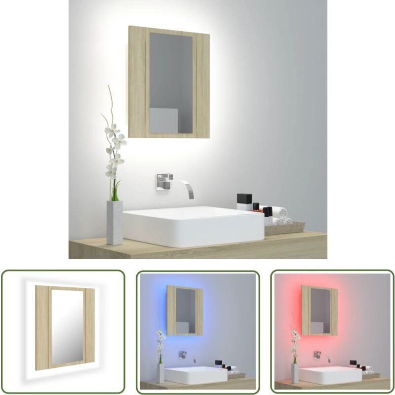 The Living Store - LED-Bad-Spiegelschrank Sonoma-Eiche 40x12x45 cm Acryl - LED-Spiegelschrank - Badezimmerspiegel - Acrylspiegel - Sonoma-Eiche - rgb