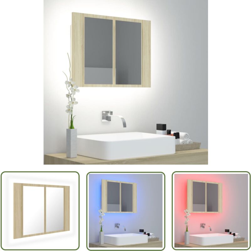 The Living Store - LED-Bad-Spiegelschrank Sonoma-Eiche 60x12x45 cm Acryl - LED-Spiegelschrank - Badezimmerspiegel - Acrylspiegel - Sonoma-Eiche - rgb