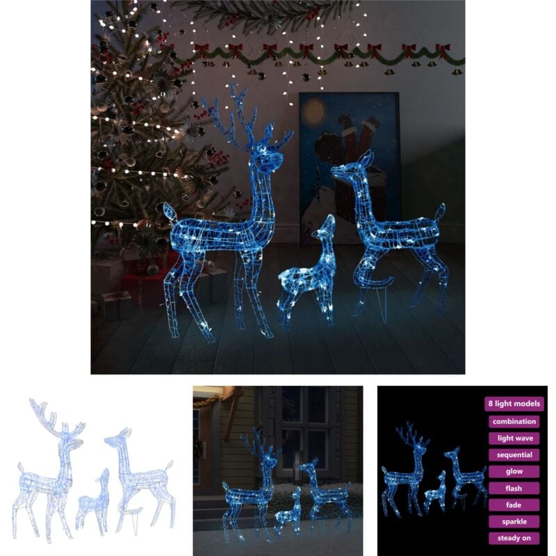 The Living Store LED-Rentier-Familie Weihnachtsdeko Acryl 300 LED Blau - Weihnachtsbeleuchtung