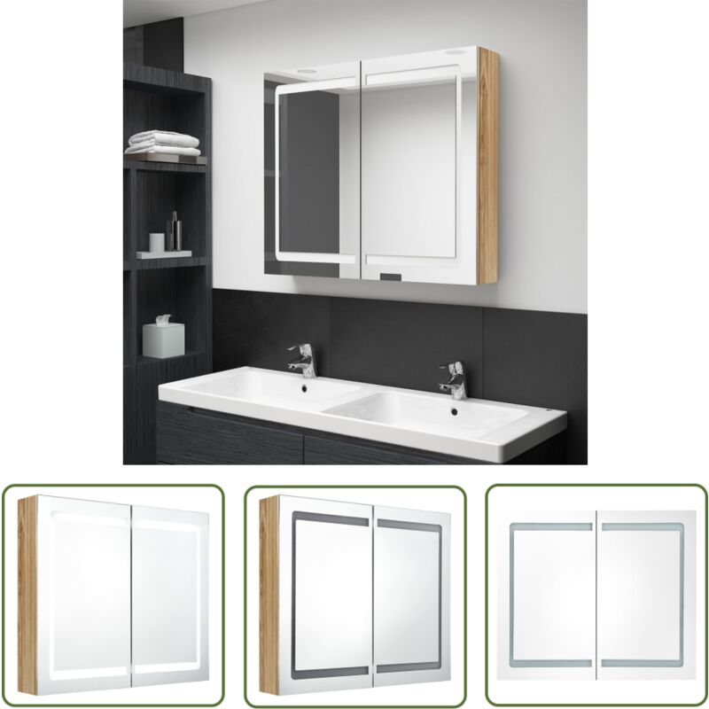 The Living Store LED-Spiegelschrank fürs Bad Eichen-Optik 80x12x68 cm - LED-Spiegelschrank - Badezimmermöbel - Waschtischschrank - Spiegelschrank