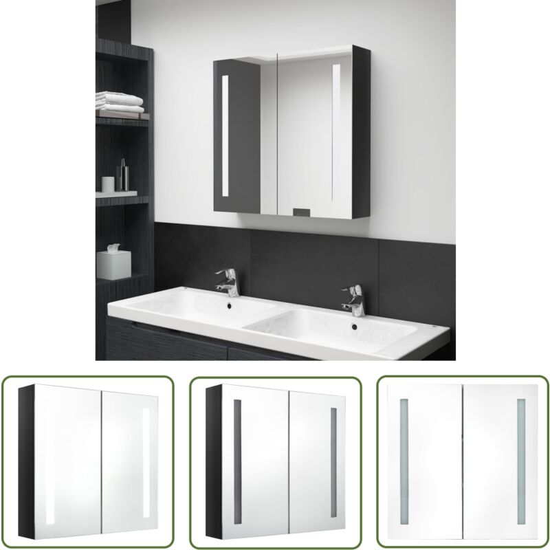 The Living Store - LED-Spiegelschrank fürs Bad Glänzend Schwarz 62x14x60 cm - LED-Spiegelschrank - Badezimmermöbel - Kosmetikspiegel - Make-up-Tisch