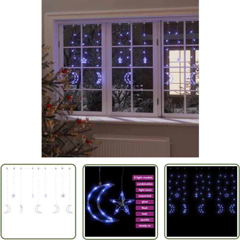 The Living Store - Lichterketten Stern und Mond Fernbedienung 345 led Blau - Weihnachtsdeko - Lichterkette - Sterne - Monde - Blau