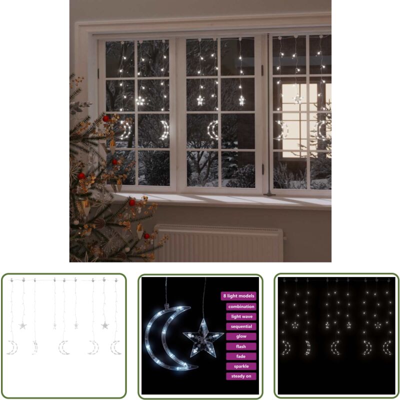 The Living Store - Lichterketten Stern und Mond Fernbedienung 345 led Kaltweiß - Sternenlichter - Mondlichter - Weihnachtsdeko - Outdoor Beleuchtung
