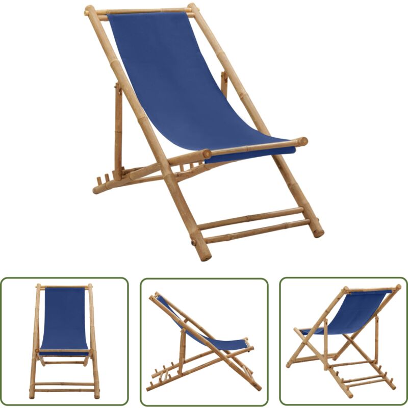 The Living Store - Liegestuhl Bambus und Canvas Marineblau - Liegestuhl - Gartenstuhl - Strandstuhl - Bambus Möbel - Outdoor Möbel