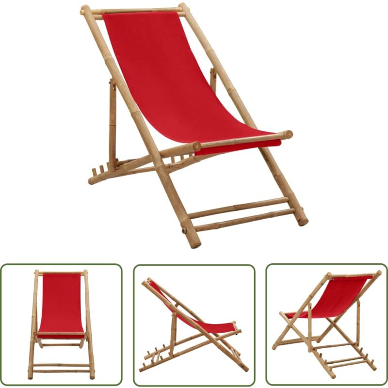 Doc&et² - The Living Store Liegestuhl Bambus und Canvas Rot - Liegestuhl - Gartenstuhl - Strandstuhl - Bambus Möbel - Outdoor Möbel