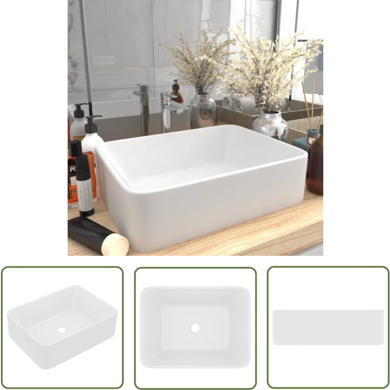 The Living Store - Luxus-Waschbecken Matt Weiß 41x30x12 cm Keramik - Keramik Waschbecken - Badezimmer Waschbecken - Aufsatzwaschbecken - Matt Weißes