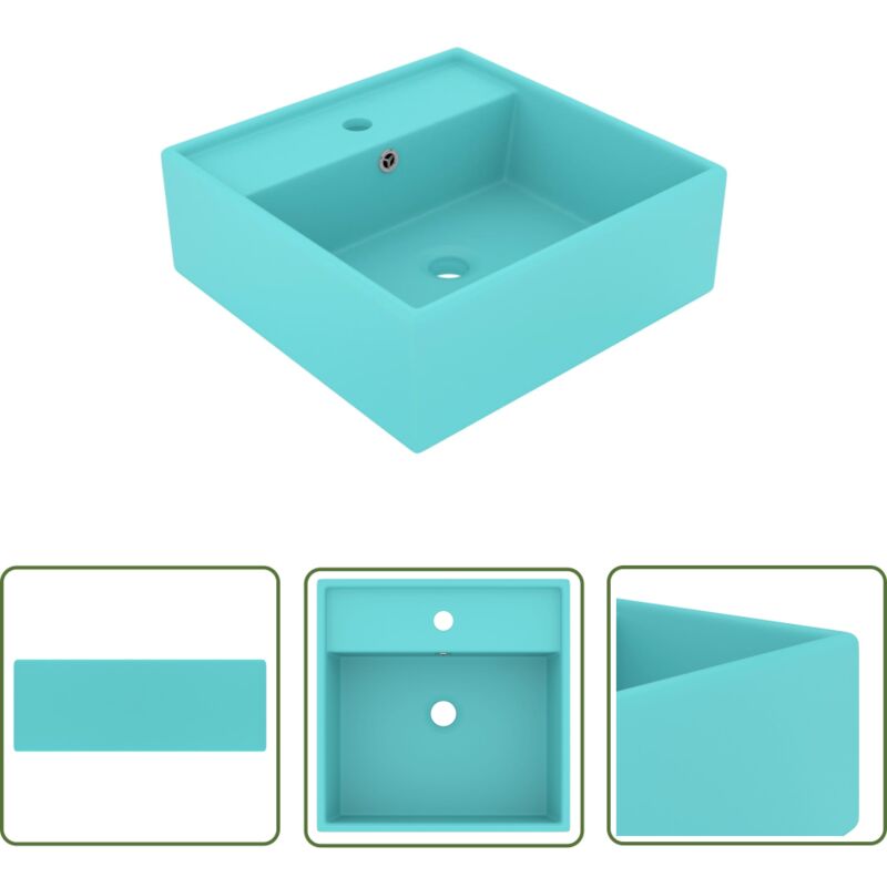 The Living Store Luxus-Waschbecken Überlauf Quadratisch Matt Hellgrün 41x41 cm - Waschbecken - Keramikwaschbecken - Mattgrünes Waschbecken