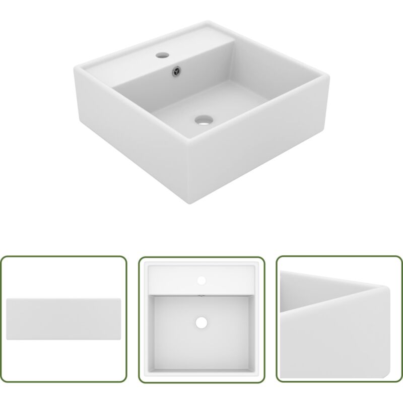 The Living Store - Luxus-Waschbecken Überlauf Quadratisch Matt Weiß 41x41 cm - Waschbecken - Keramikwaschbecken - Mattweißes Waschbecken