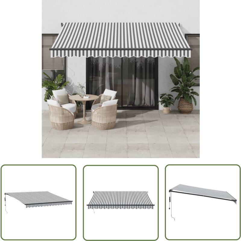 The Living Store - Markise Automatisch Anthrazit und Weiß 400x350 cm - Markise - Gartendeck - Sonnenschutz - Aluminium - Polyester