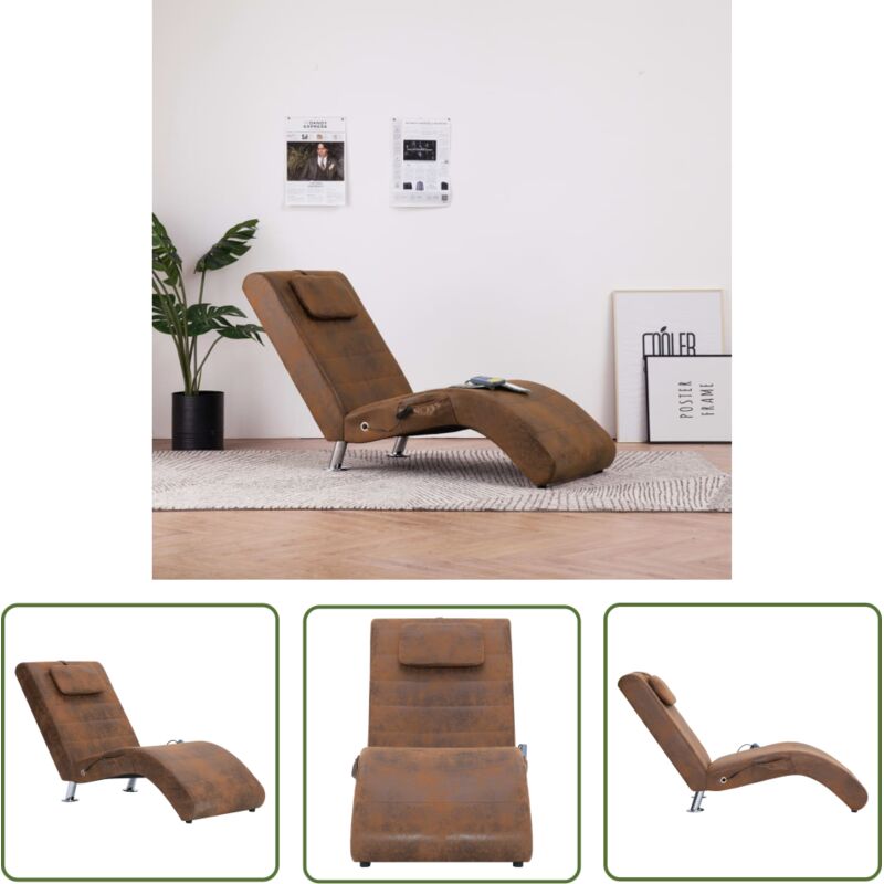 The Living Store - Massage Chaiselongue mit Kissen Braun Wildleder-Optik - Massage-Stuhl - Relaxliege - Chaise Longue - Lederlook - Braun