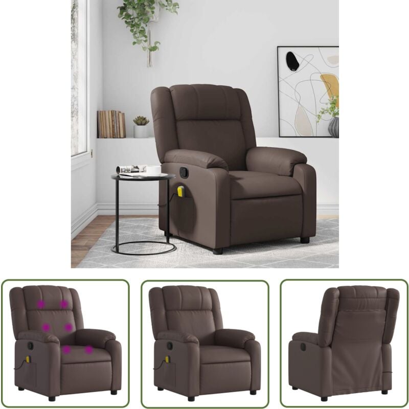 Massagesessel Braun Kunstleder - Massage Sessel - Relaxsessel - TV-Sessel - Bequeme Lounge Sessel - Lederlook Sessel - The Living Store