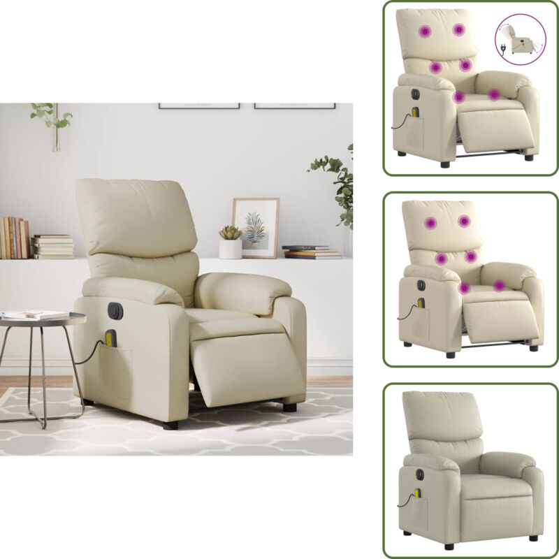 The Living Store - Massagesessel Elektrisch Creme Kunstleder - Massage Sessel - Elektrischer Sessel - Relaxsessel - Fernsehsessel - Bequeme Sessel