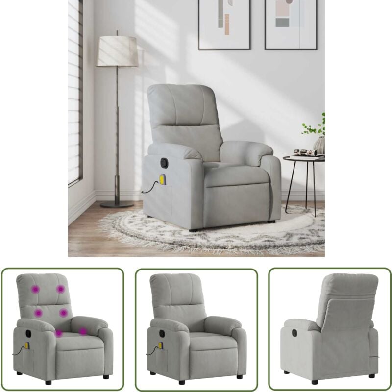 Massagesessel Hellgrau Mikrofasergewebe - Massage Stuhl - Relaxstuhl - TV-Sessel - Bequeme Lounge Chair - Sessel Mit Massage - The Living Store