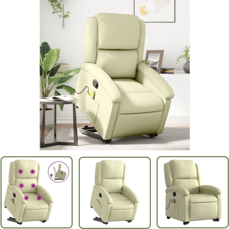 Massagesessel mit Aufstehhilfe Creme Echtleder - Massage Sessel - Leder Sessel - Elektrischer Lift Sessel - Recliner - Fernsehsessel - The Living