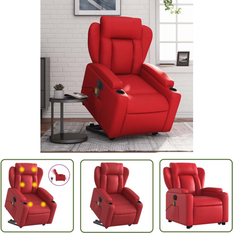 Massagesessel mit Aufstehhilfe Elektrisch Rot Kunstleder - Elektrischer Massagesessel - Relaxsessel - Fernsehsessel - Ergonomisch - Massagestuhl