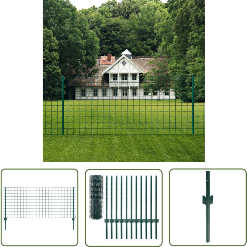 Metallzaun Stahl 20 x 0,8 m Grün - Zaun - Metallzaun - Gartenzaun - Stahltzaun - Grüne Zaun - The Living Store