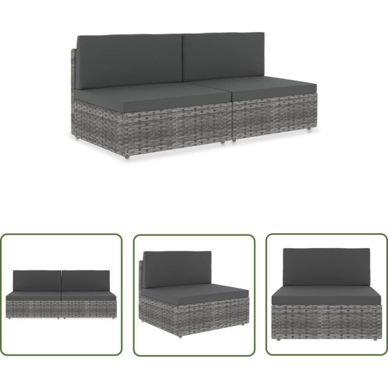 Modulares 2-Sitzer-Sofa Poly Rattan Grau - Modular Sofa - Gartenmöbel - Outdoor Sofa - Rattan Sofa - Esszimmertisch - The Living Store