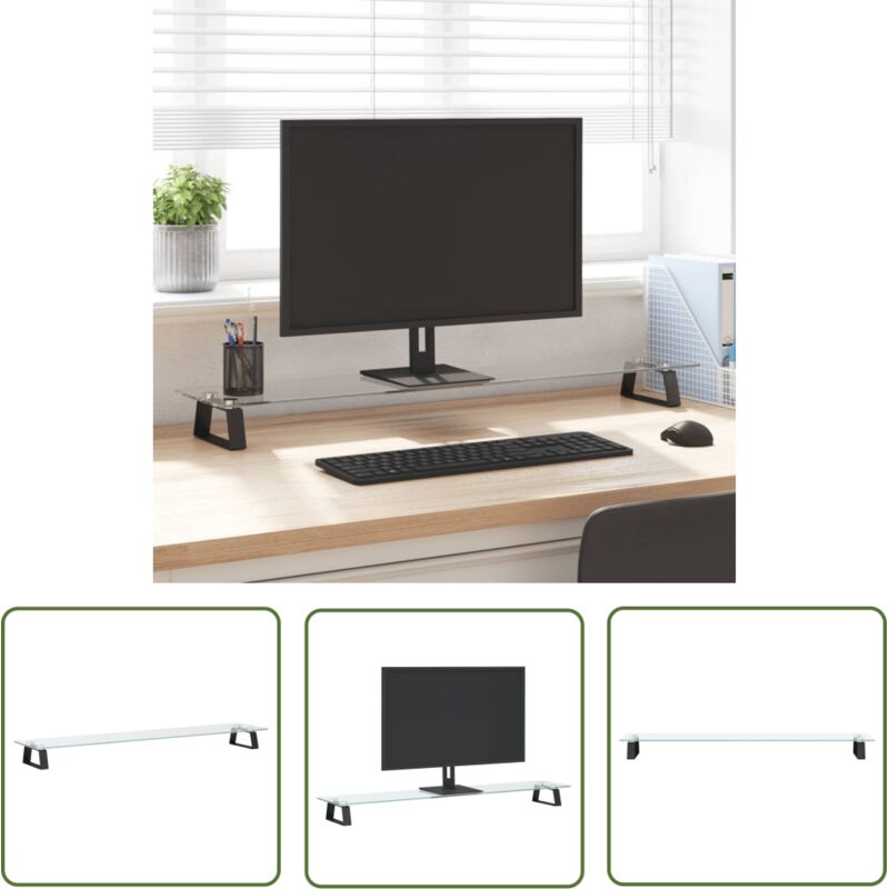 The Living Store - Monitorständer Schwarz 100x20x8 cm Hartglas und Metall - Monitorständer - Computerständer - Laptopständer - Bürobedarf - Ergonomie