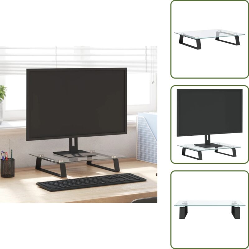The Living Store - Monitorständer Schwarz 40x35x8 cm Hartglas und Metall - Monitorständer - Laptopständer - PC-Zubehör - Bürobedarf - Ergonomie