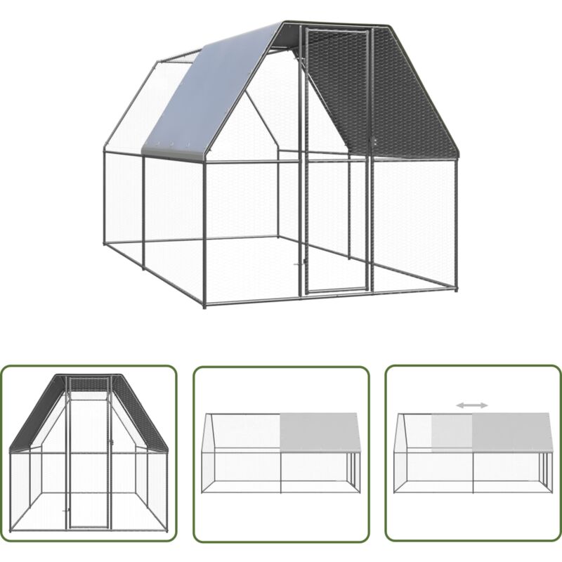 The Living Store Outdoor-Hühnerkäfig 2x4x2 m Verzinkter Stahl - Hühnerkäfig - Geflügelhaus - Außenvoliere - Stall Für Kleintiere - Vogelgehege