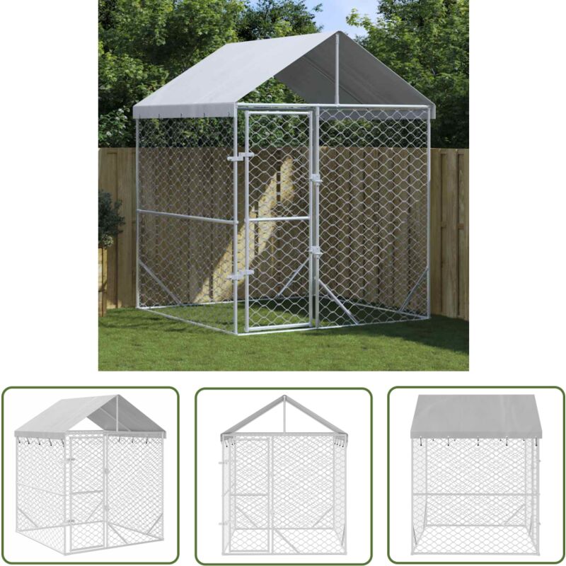 The Living Store - Outdoor-Hundezwinger mit Dach Silber 2x2x2,5 m Verzinkter Stahl - Hundezwinger - Auslauf - Tierstall - Gartenhaus - Hundehütte