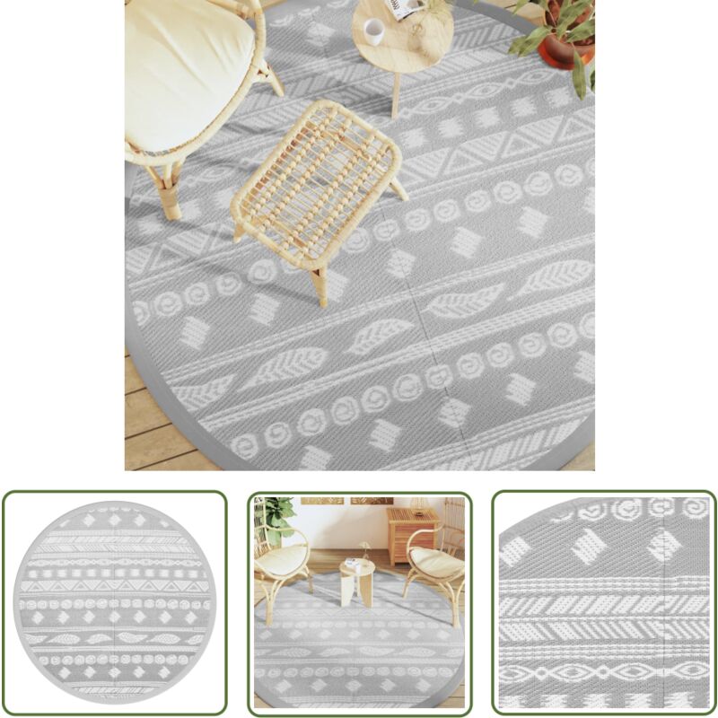 The Living Store - Outdoor-Teppich arakil Grau Ø200 cm pp - Outdoor-Teppich - Garten-Teppich - Balkon-Teppich - Terrassen-Teppich