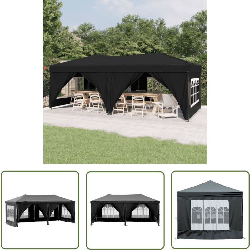 The Living Store Partyzelt Faltbar mit Seitenwänden Schwarz 3x6 m - Outdoor-Zelt - Gartenzelt - Partyzelt - Sonnensegel - Pavillon