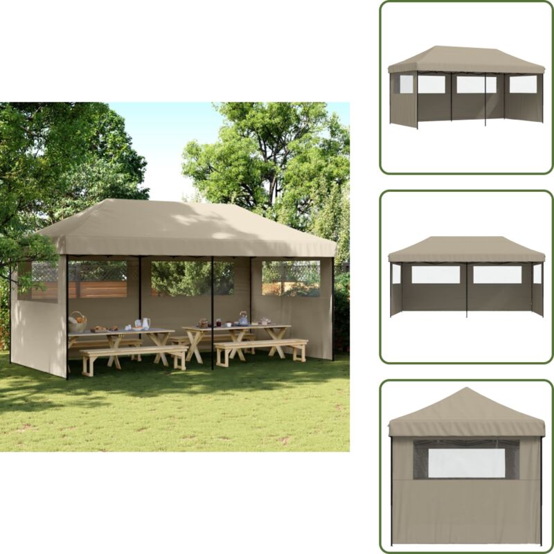 The Living Store Partyzelt Faltbar Pop-Up mit 3 Seitenteilen Taupe - Outdoor Partyzelt - Pavillon - Festzelt - Sonnensegel - Gartenfestzelt