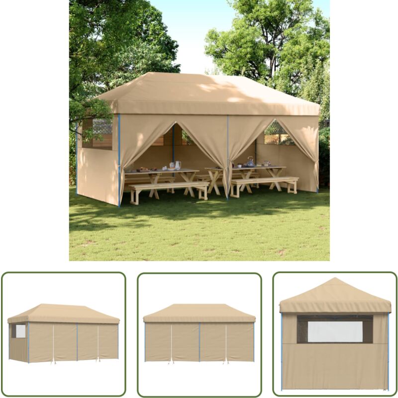Partyzelt Faltbar Pop-Up mit 4 Seitenteilen Beige - Outdoor-Pavillon - Partyzelt - Festzelt - Sonnenschutz - Gartenfest - The Living Store