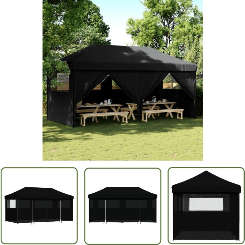 Partyzelt Faltbar Pop-Up mit 4 Seitenteilen Schwarz - Outdoor-Pavillon - Partyzelt - Sonnensegel - Gartenfestzelt - Markise - The Living Store