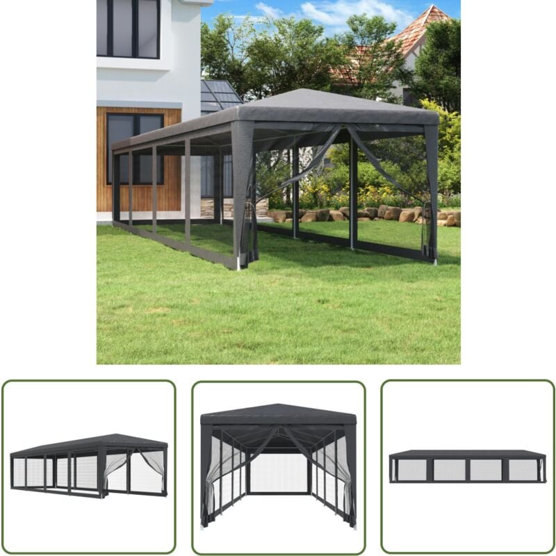 The Living Store - Partyzelt mit 10 Mesh-Seitenwänden Anthrazit 3x12 m hdpe - Partyzelt - Outdoorzelt - Gartenpavillon - Festzelt - Sommergarten