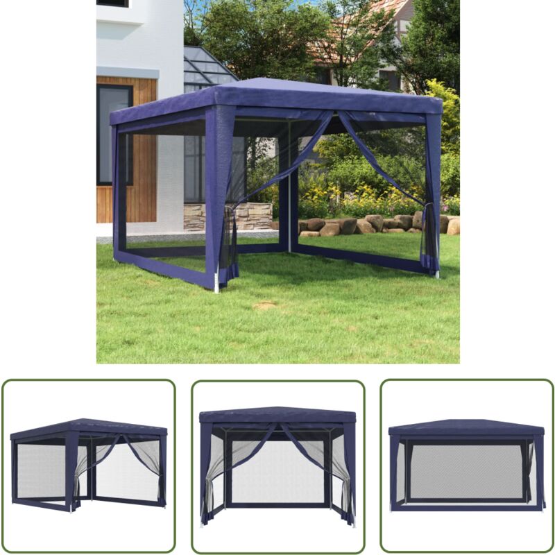 The Living Store - Partyzelt mit 4 Mesh-Seitenwänden Blau 3x4 m hdpe - Partyzelt - Outdoorzelt - Gartenpavillon - Sommergarten - Festzelt