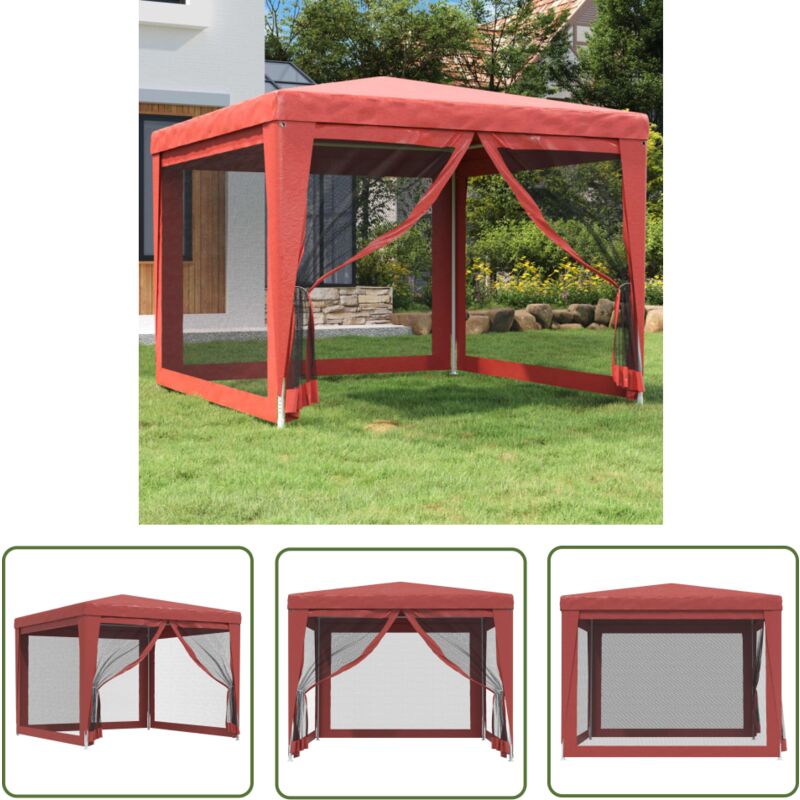The Living Store - Partyzelt mit 4 Mesh-Seitenwänden Rot 3x3 m hdpe - Partyzelt - Outdoorzelt - Gartenpavillon - Festzelt - Sommergarten