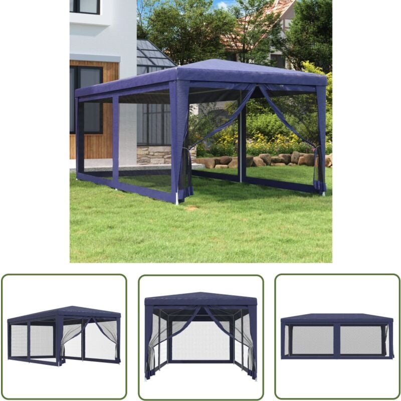 The Living Store - Partyzelt mit 6 Mesh-Seitenwänden Blau 3x6 m hdpe - Partyzelt - Outdoorzelt - Gartenpavillon - Sommergarten - Festzelt