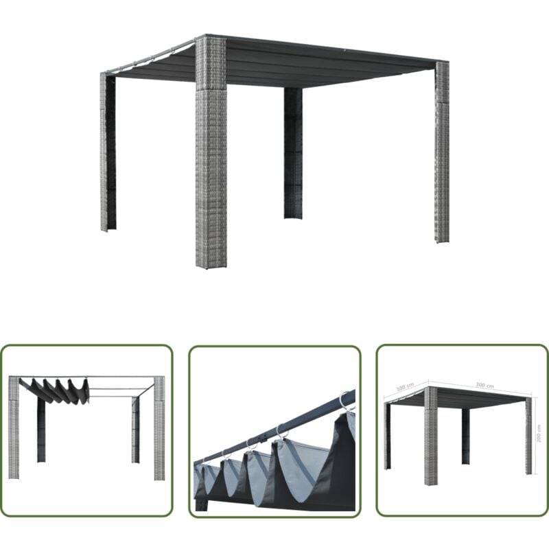 Pavillon mit Dach Poly Rattan 300x300x200 cm Grau und Anthrazit - Outdoor Pavillon - Garten Pavillon - Sonnendach - Grillparty - Feierzelt - The